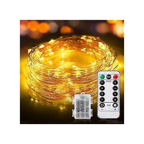 Lichterkette, 100 LED-Lichterkette, 10 m, IP65 wasserdicht, 8 Modi, batteriebetrieben, für Schlafzimmer, Halloween und Weihnachten