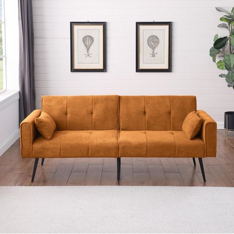 Klappbares Schlafsofa aus Rippenstoff 175 x 71 x 71 cm Orange HAVRYA (1/5)