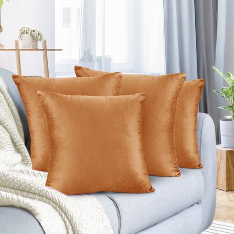 Samtkissenbezüge, einfarbig, quadratisch, weiche Dekokissenbezüge, geeignet für Sofas, 61 x 61 cm, Rostorange, 4er-Pack