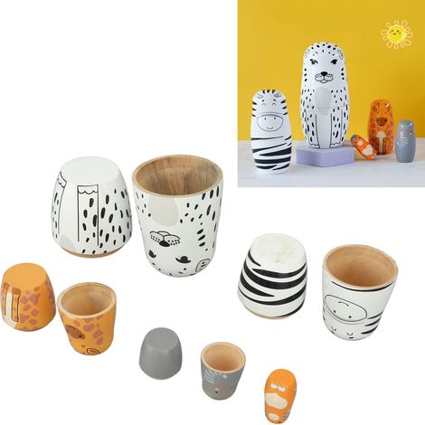 Russische Matrjoschka-Puppe aus Holz, Leoparden- und Schneeflockenmuster, 5-lagig, handbemalt. Ein kreatives und originelles Geschenk. (1/5)