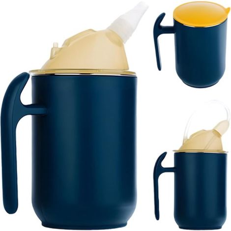 Bicchiere con beccuccio per anziani, a prova di perdite, per bere in modo controllato, con protezione contro le fuoriuscite, 400 ml, blu (1/5)