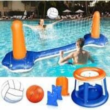 Ensemble de Volley-Ball Gonflable - Volleyball Gonflable Piscine Toy avec Basket-Ball Hoop Volley-Ball Filet Deux Balles Jeu de Natation pour Enfants Adultes (1/5)