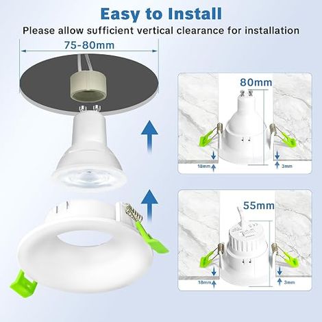 Support Spot Encastrable GU10, Cadre Spot LED Encastrable Deep Design avec Douille GU10, Sans Ampoule, Blanc Mat, Spot Plafond Rond pour Salle de Bain (1/4)