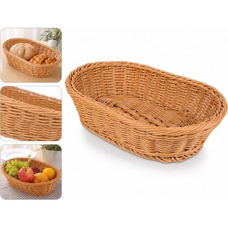 Panier a Pain en Plastique Tresse Imitation Rotin Brun pour Fruits et Legumes 40 x 30 x 8 cm (1/5)