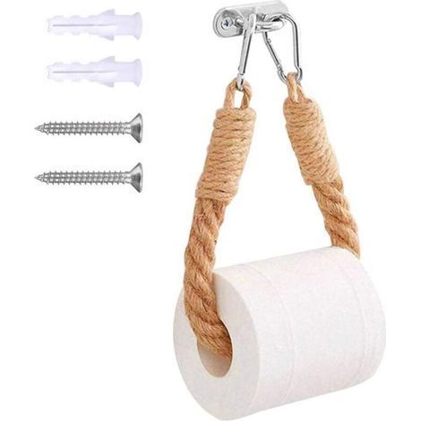 Toilet Paper Holder, Vintage Toilet Roll Holder in Hemp Rope Wall-Mounted Toilet Paper Storage for Bathroom Decoration (Brown, 2 x 49 cm)-RAPANDA (1/5)
