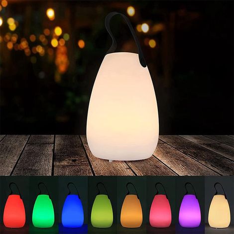 Lampe de table LED extérieur avec Télécommande Blanc chaud 8 couleurs Intensité variable Lampe de Table sans fil étanche Décoration idéale (ronde) (1/5)