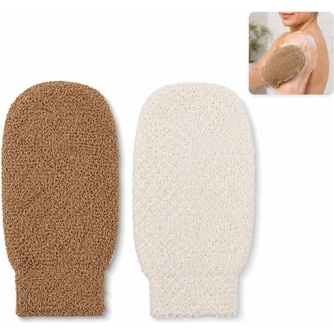 Gants de bain exfoliants en fibre de bambou (lot de 2) - Beige/Marron (1/5)