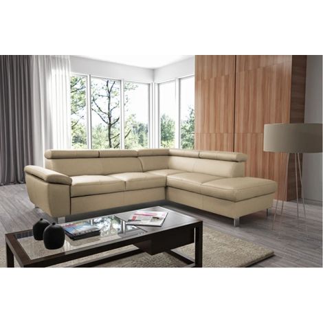 Canapé d'angle en cuir italien de luxe 5 places LUTECE beige, angle droit (1/5)