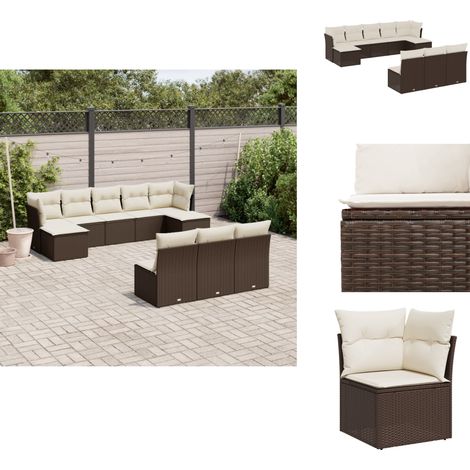 Salon de jardin 10 pcs avec coussins marron résine tressée - Ensemble Salon De Jardin - Canapé Extérieur - Meuble De Jardin - Mobilier De Jardin - Set De Salon De Jardin (1/5)