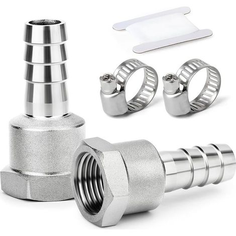 2 pièces raccords embout cannelé acier inox 304, embout 8 mm vers filetage femelle BSP 1/2", raccord compression eau, carburant, air (1/5)