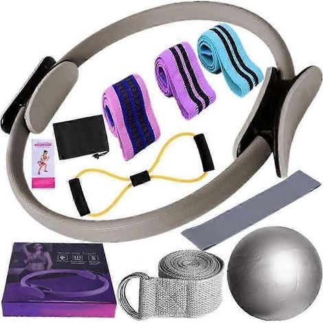 Ensemble de fitness à domicile pour femmes comprenant une bande de résistance et un ballon de yoga (gris) (1/5)