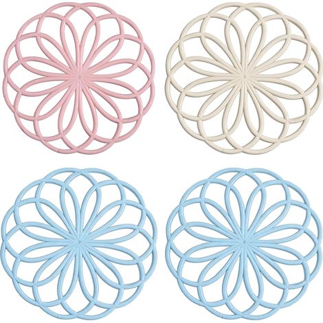 4 Pièces Dessous de Plat Silicone, Dessous de Plat Résistant Chaleur Antidérapant, Multifonction Repose Cuillère et Dessous de Verre, Support Casserole pour Cuisine Table Salle à Manger (1/5)