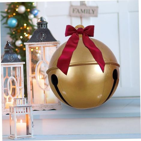 Large Inflatable Christmas Ball, 23.6 Inch Giant PVC Christmas Ball with Big Red Bow, Outdoor Inflatable Christmas Decoration