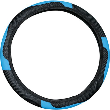 Housse de volant de voiture 38 cm en cuir PU antidérapant, universelle, élastique, confortable et lisse pour voiture, noir et bleu (1/5)