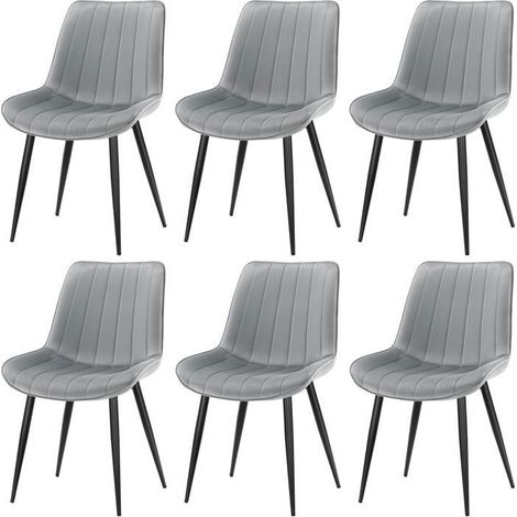 Chaise salle à manger - WAFTING - Lot de 6 - Assise et dossier velours - Pieds métal robustes - Gris scandinave (1/5)