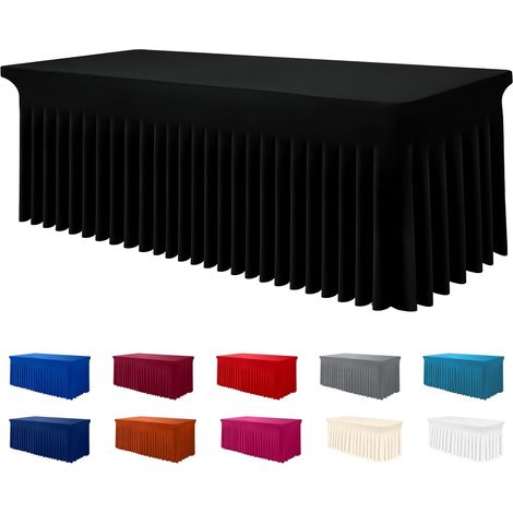 Tablecloth Élastique - 72x30x30 Pouces - Pour Table Rectangulaire 6 Pieds - Imperméable Lavable - Noir (1/5)