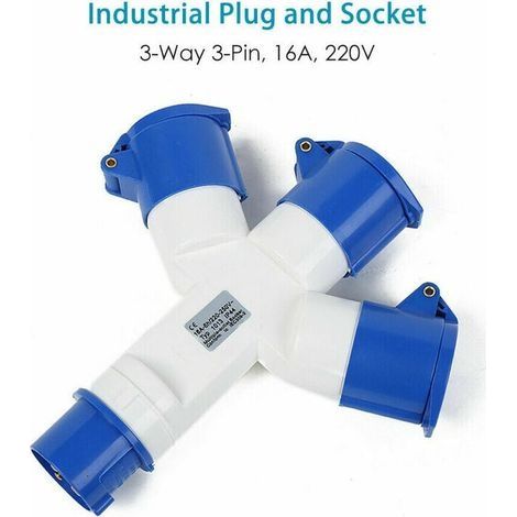 Adaptateur 3 Prises Couvercle fiche à 3 pôles 16A 220V Industriel IP44 – multiprise Caravanes/CampingCars/Bateau, Chantier, Connecteur Prises de Courant Industriel Répartiteur (1/4)
