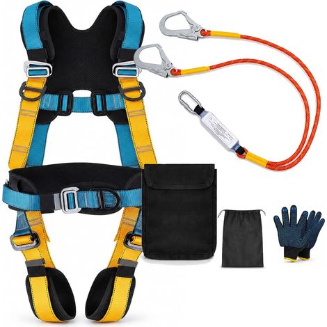 Harnais de Sécurité Certifié CE Portée140kg avec Sac à Outils Gants Sac Banane Anti-Chute avec Rembourrage, capacité de Charge 24 KN Design Confortable pour la Construction et Les travaux en Hauteur (1/5)