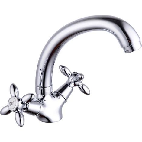 Robinet de lavabo rétro - Mélangeur à deux poignées - Argent - Mitigeur à deux poignées (1/5)
