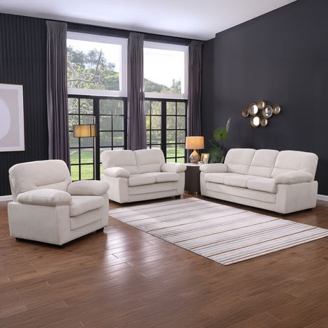 Set poltrona divano 3 posti + 2 posti + velluto a coste beige LINCOLN