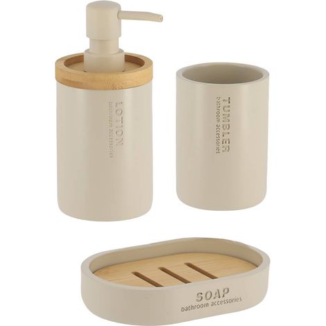 Becherset seifenspender und seifenschale aus polyresin - beige bambus - Tendance (1/2)