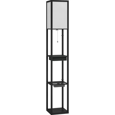 GagaLampadaire avec étagères moderne à LED avec port USB A+C, interrupteur à pied pour salon, chambre, bureau, noir (1/5)