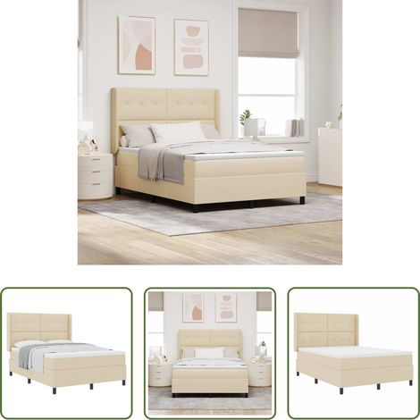 vidaXL Stoffbett - Boxspringbett mit Matratze Creme 190 x 140 cm Stoff (1/5)