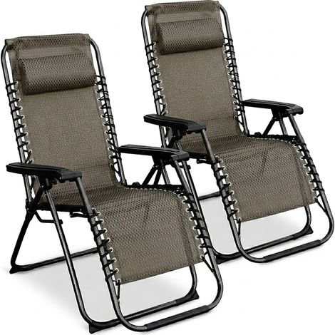 Liegestuhl mit Kopfkissen 2er Set 178 cm klappbar - anthrazit - Garten Relax Liege mit stufenlos verstellbarer Rückenlehne und Fußteil