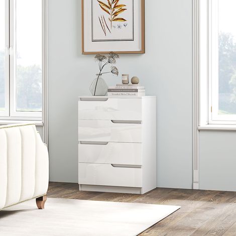 Cómoda con 4 Cajones Cómoda de Dormitorio Moderno con Anti-vuelco Cajonera para Salón Pasillo 60x40x85 cm Blanco (1/5)
