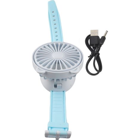 Ventilateur de montre portable avec bracelet ajustable, motif enfant, batterie intégrée, bleu (1/5)