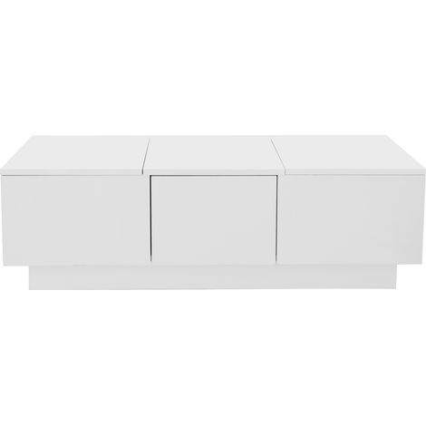 Tavolino da salotto bianco lucido 100x50x31 cm con vani a scomparsa e cassetti (1/5)