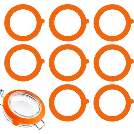 Lot de 8 Joints de Bocaux 95mm, Interchangeables Joint Bocaux en Silicone Caoutchouc, Bague d'Étanchéité de Bocal pour Couvercle à Pince en Verre (Orange) (1/5)