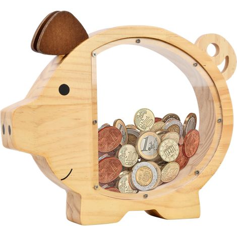 Personalized Wooden Piggy Bank for Children, Large Piggy Design, with Nameable Design, Original Gift Idea for Girls or Boys, Home Decor