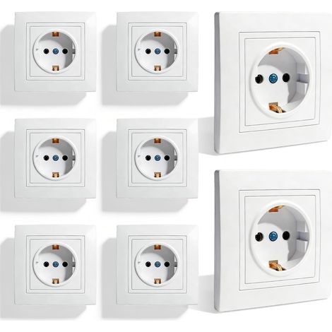 Lot de 8 Prise Electrique Murale 2P+T Schuko, Prise Murale, Encastrée Standard Prises avec Terre 10A 220V, Prise Schuko pour Chambre Cuisine, 82 82mm (1/5)