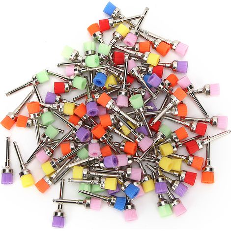 Lot de 100 brosses de polissage dentaire en nylon, avec boîte de rangement, couleurs assorties. (1/5)