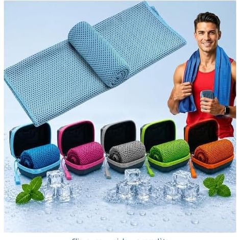Serviettes rafraîchissantes 30x80cm, avec boîte EVA, microfibre, sport/fitness/voyage (B).