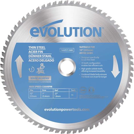 Lame de précision pour acier TCT 255mm 70 dents alésage 25.4mm Evolution pour scie à onglet (1/2)