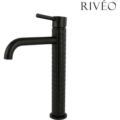Robinet Mitigeur lavabo haut noir mat à motif texturé pour vasque à poser - RIVÉO