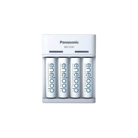 Panasonic eneloop Basic USB Caricatore, per 2 o 4 batterie AA/AAA Ni-MH, 6 funzioni di sicurezza e Micro-USB. Include 4 eneloop AA/Mignon, capacità minima migliorata di 2000 mAh.
