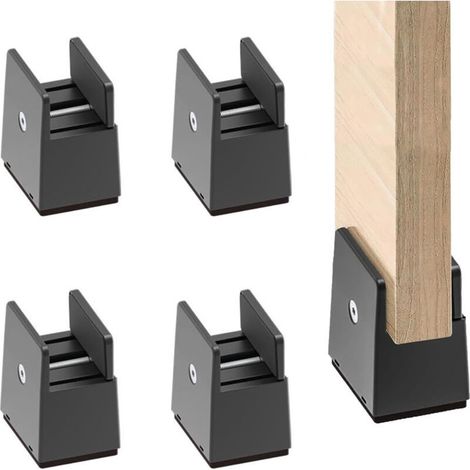 Ensemble de 4 rehausseurs de meubles réglables de 5 cm, rehausseurs de pieds de lit réglables, pour canapé, table, chaise, lit, armoire, largeur de 10 à 37 mm (noir) (1/4)