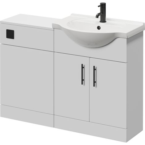 Alexander James Gloss White 1150mm 2 Door Vanity Unit Toilet Suite - 1150mm - Matt Black 96mm Bar HandleWithout James Toilet Pan