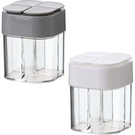 Boîte à épices à compartiments, saupoudreuse à épices, filtre les grumeaux, distributeur d'épices pliable et vide à 4 compartiments pour la cuisine de voyage et de maison. (1/5)