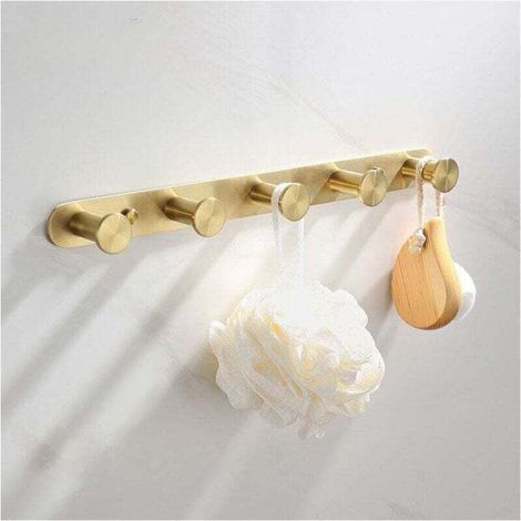 Utility wall hook with 5 hooks, stainless steel coat rack, towel rack, bathroom vanity accessory set (Gold), (1/4)