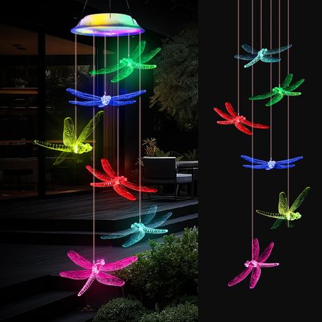 Solaire Carillon a Vent Exterieur, Etanche Libellule Solaire Carillon Eolien, Portable LED Solaires Carillons pour Fete Patio Terrasse Yard Jardin Decoration Cadeau Maman (1/5)