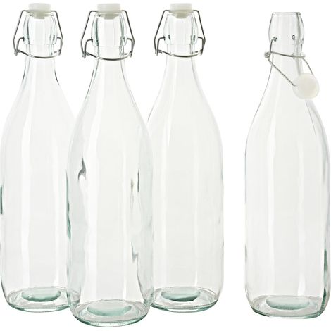 Glasflaschen mit Bügeln – 4er-Set – Robustes 1-Liter-Glas – Luftdicht und wiederverwendbar – Zum Einmachen und Dekorieren – Transparent (1/2)