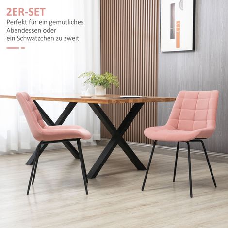 Lot de 2 chaises salle à manger, sièges d'appoint cuisine, design vintage, aspect velouté, 50x61x79 cm, rose (1/4)