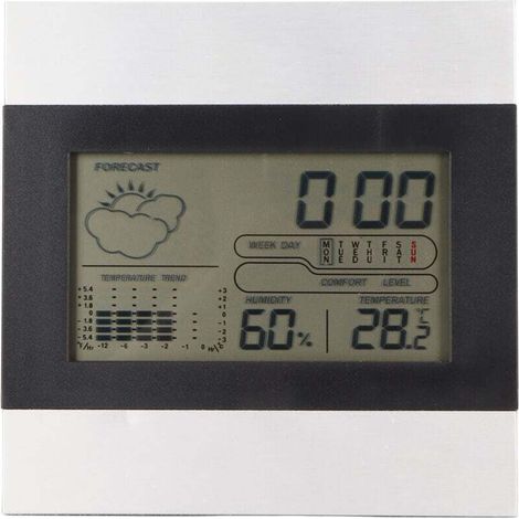 Digitale Wetteruhr mit Temperatur- und Luftfeuchtigkeitsanzeige, Aluminiumgehäuse, Wecker für den Bürogebrauch, Wandmontage