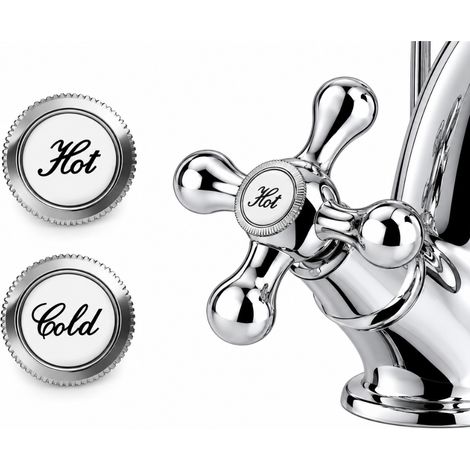 Schläfer 4503550 - Kit Indicatori Caldo Freddo Ø16 mm per Maniglia a Croce Rubinetto, Placche Cromo in ABS Universali, Indici Hot Cold di Ricambio per Lavabo Bagno e Lavello Cucina (1/4)