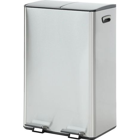 Pattumiera per la raccolta differenziata a pedale in acciaio inox 2 contenitori 30L Cromo - GANEM (1/5)