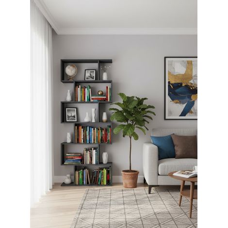 Libreria - 5 Ripiani Installazione a Muro, Grigio Ardesia, -, 80x25x192h cm Chiclayo